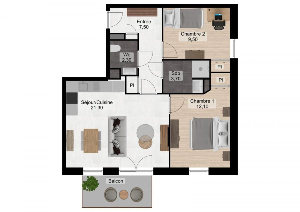 LE RELECQ-KERHUON : au dernier étage, très joli appartement T3 avec terrasse et parking sous garantie décennale